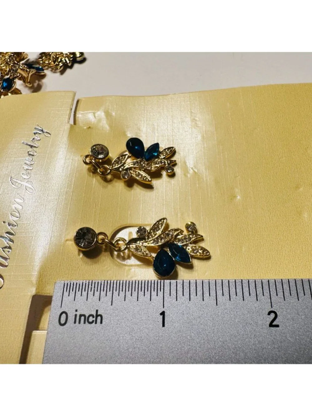 Dark Teal Necklace & Earrings Set With Teardrop Crystals Gold Tone